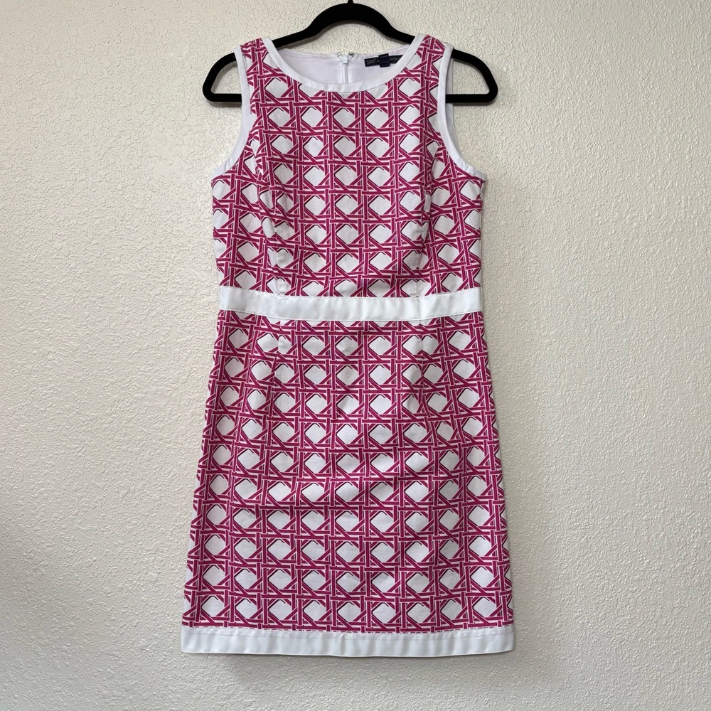 Brooks Brothers Hot Pink & White Printed Sleeveless Sheath Dress Size 8